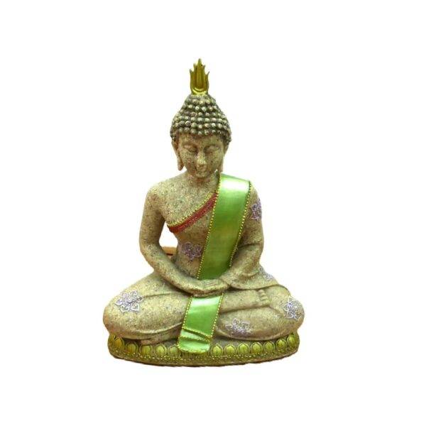 Estátua Buda com Faixa Verde Decorativa