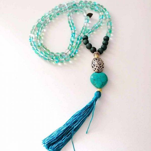 Japa Mala Coração e Aqua Aura Azul e Aqua Aura Titanium Azul