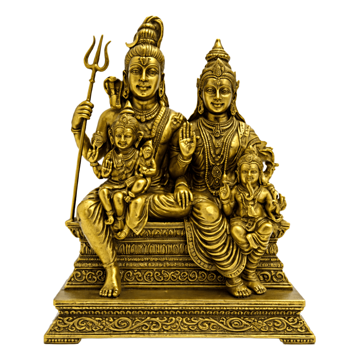 Estátua Shiva Família Metal Dourado