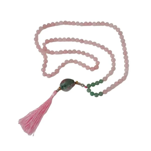 Japa Mala de Quartzo Rosa e Aventurina