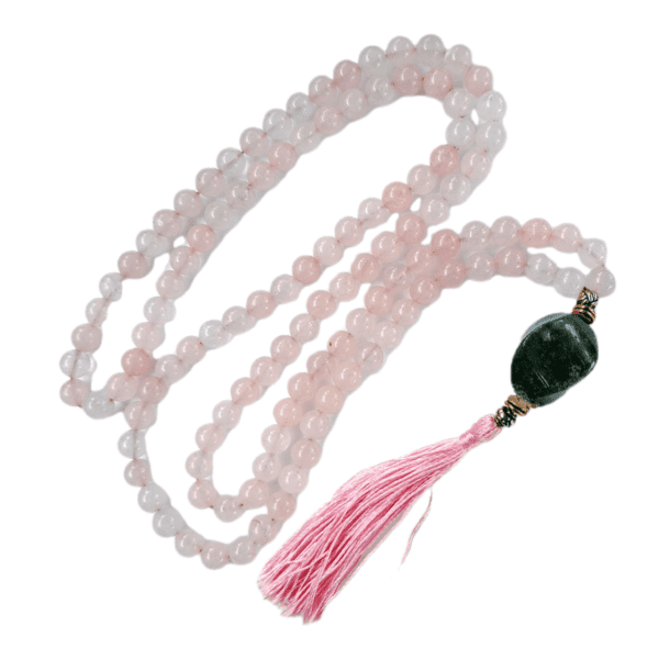 Japa Mala Quartzo Rosa com Ágata Índia 8 mm