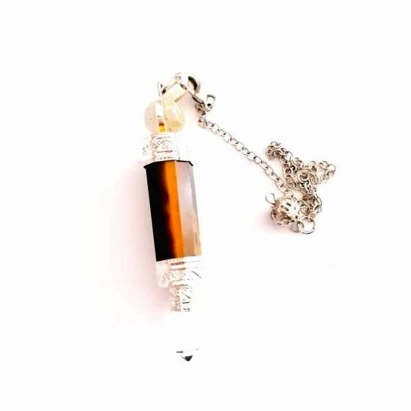 Pêndulo Bastão Atlante Olho de Tigre e Quartzo Branco