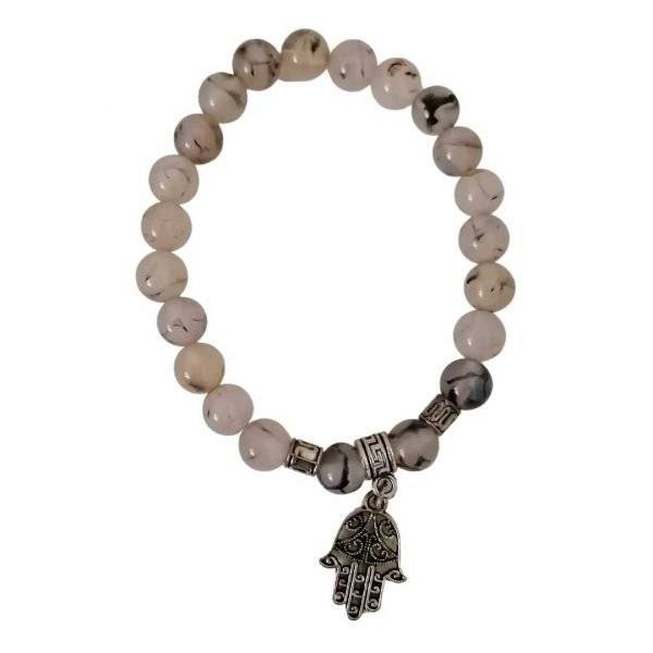 Pulseira Ágata Aranha com Mão de Fátima 8mm