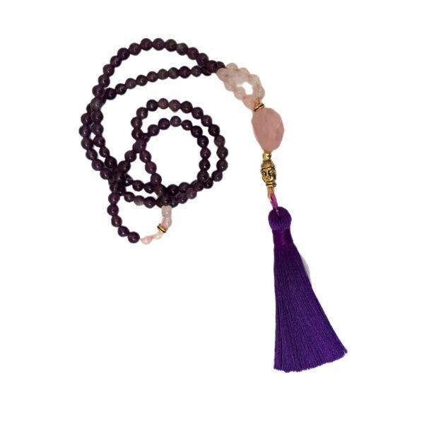 Japa Mala Ametista e Quartzo Rosa 6mm