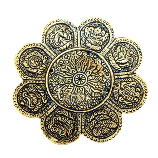 Porta Incenso 8 Sinais Auspiciosos Metal Dourado