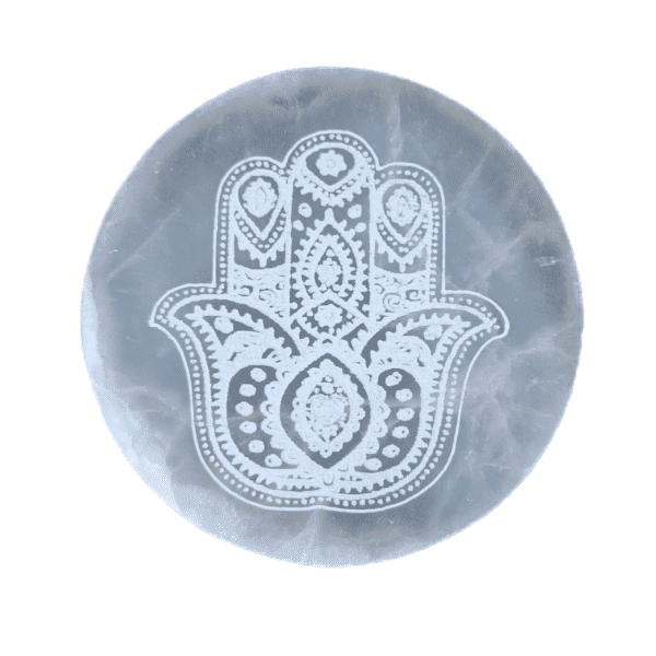 Placa de Selenita Mão de Fatima 10 cm