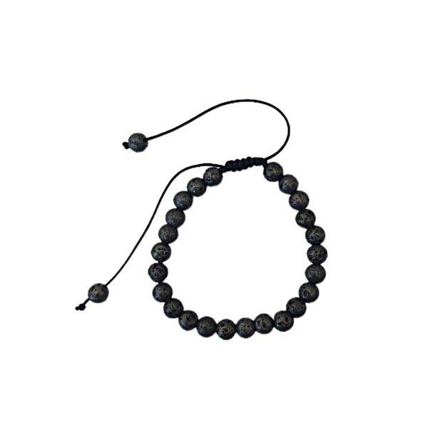 Pulseira Pedra Lava Metalizada com cordão regulável