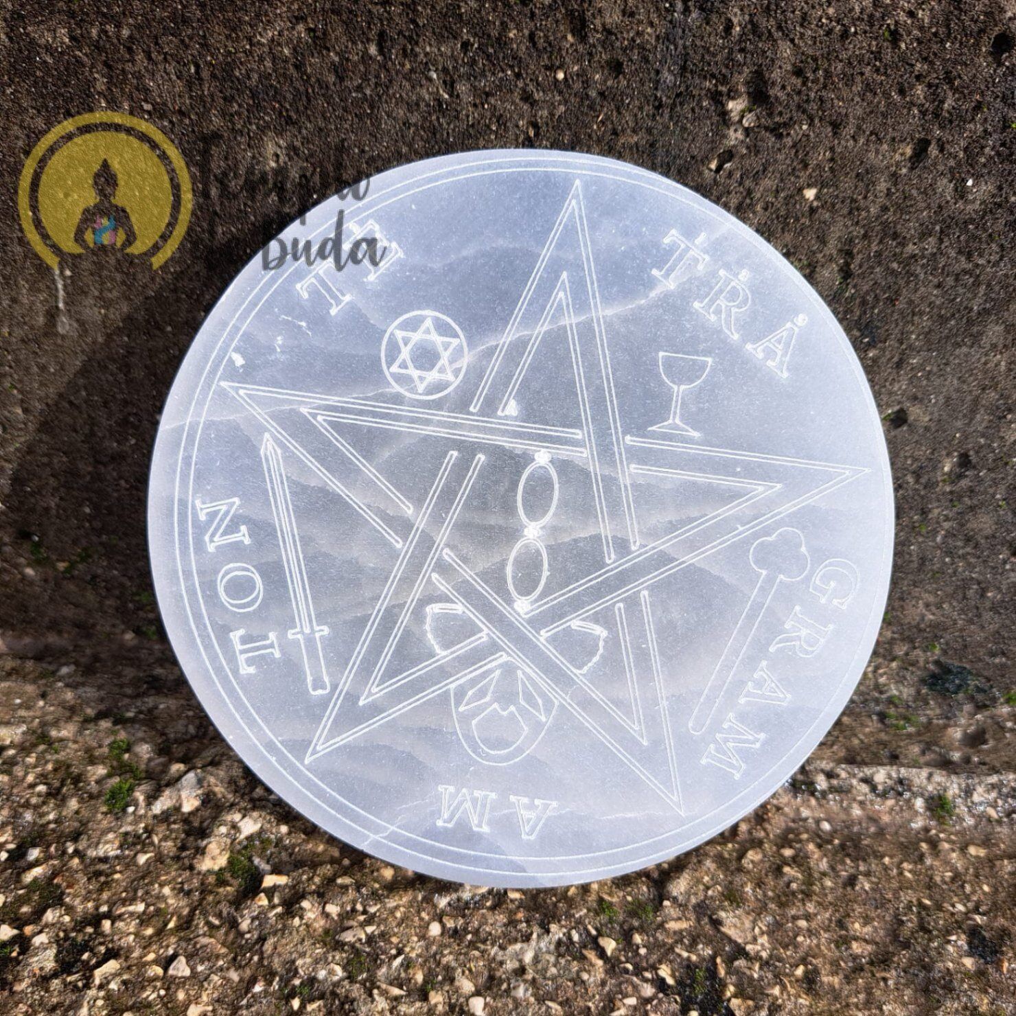 Placa de Selenita Redonda Tetragramaton 14cm