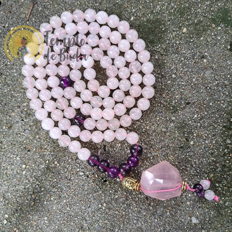 JapaMala Quartzo Rosa e Ametista Buda