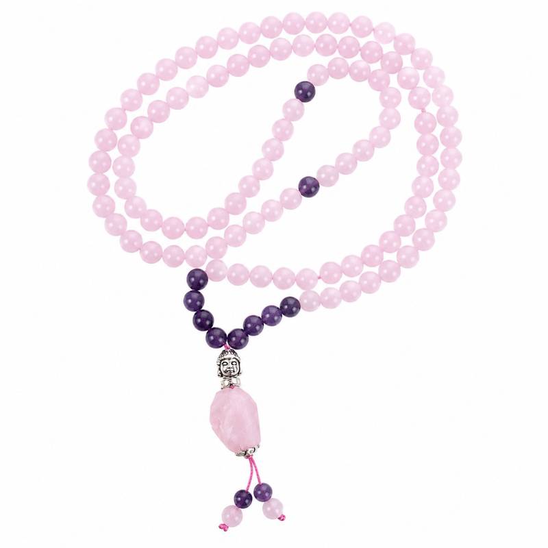 JapaMala Quartzo Rosa e Ametista Buda