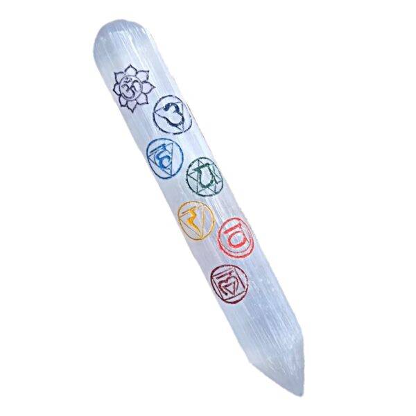 Bastão de Selenite 7 Chakras 1 Ponta