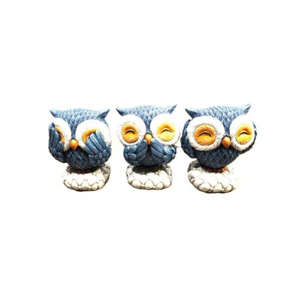 Conjunto 3 Corujas Decorativas Azul – Não Vejo, Não Ouço, Não Falo