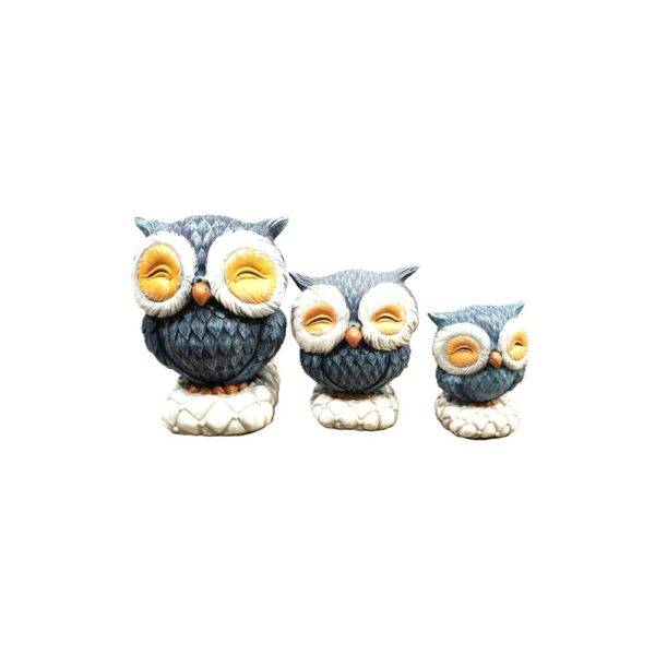 Conjunto 3 Corujas Família Azul Decorativas