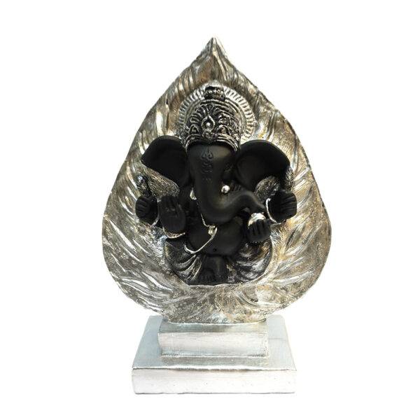 Estátua Ganesha Preto com Folha Prateada