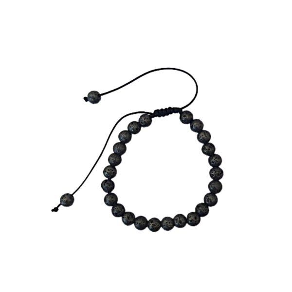 Pulseira Pedra Lava Metalizada com cordão regulável