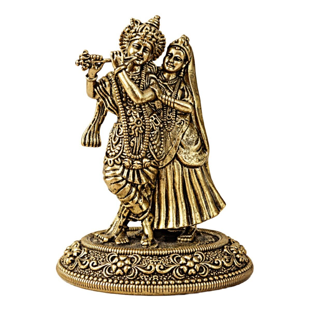 Estátua Radha Krishna em Metal Dourado