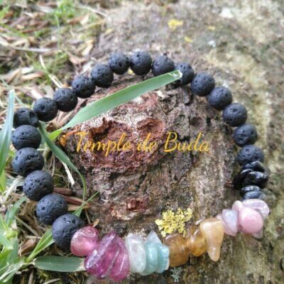 Pulseira de chips de&nbsp;Turmalina Melancia e pedra lava