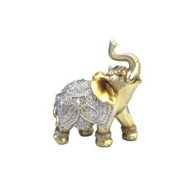 Estátua Elefante Dourado Luxo com Pedrarias