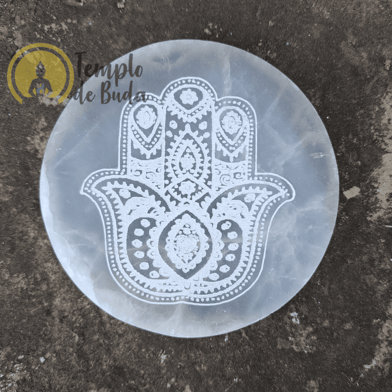 Placa de Selenita Mão de Fatima 10 cm