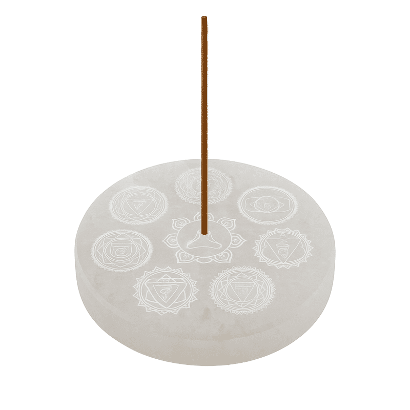 Porta Incenso Selenite 7 Chakras Meditação Redondo