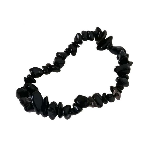 Pulseira de Obsidiana Negra Dourada Chips