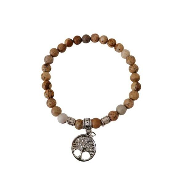 Pulseira Jaspe Madeira ou Imagem com Árvore da Vida 6mm
