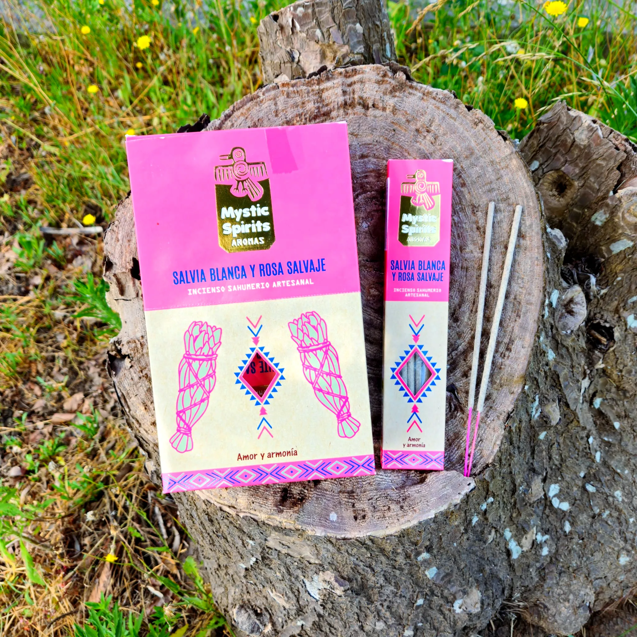 Incenso Artesanal Mystic Spirits Sálvia Branca e Rosa Selvagem Caixa
