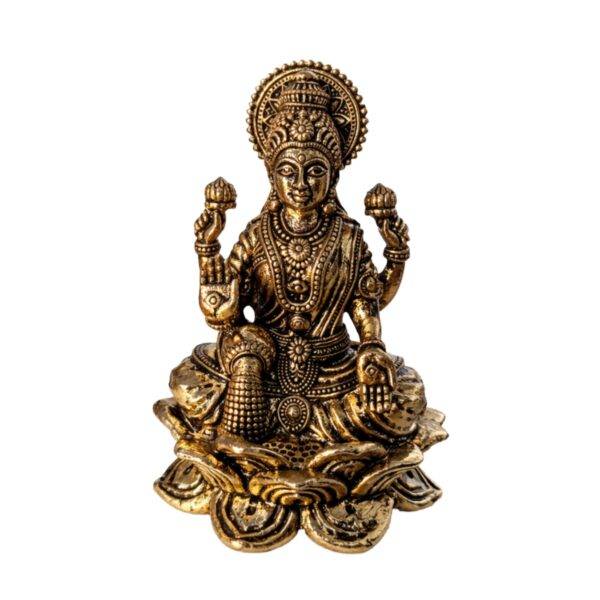 Estátua Lakshmi Flor de Lótus em Metal Dourado Modelo 3