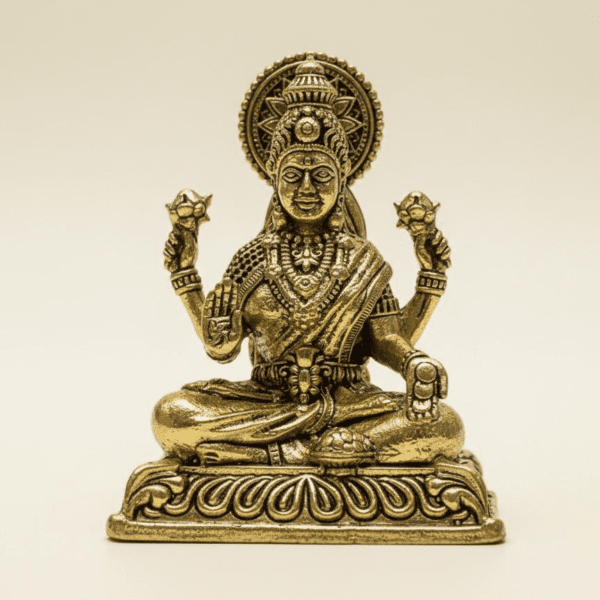 Estátua Metálica de Maa Lakshmi Dourada