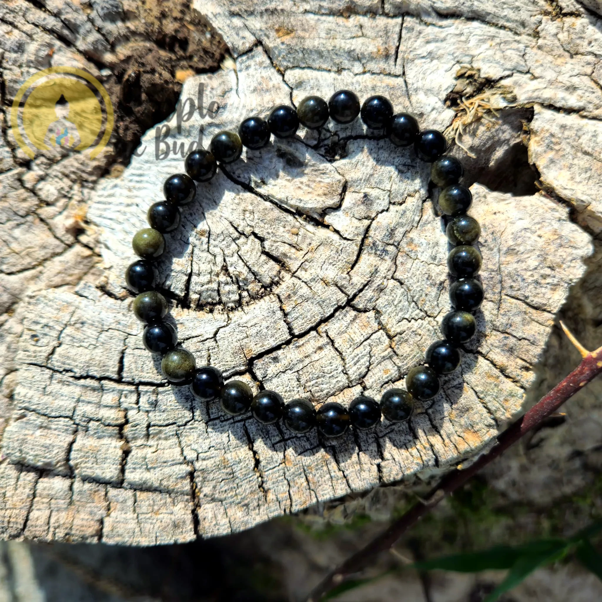 Pulseira Obsidiana Negra Dourada