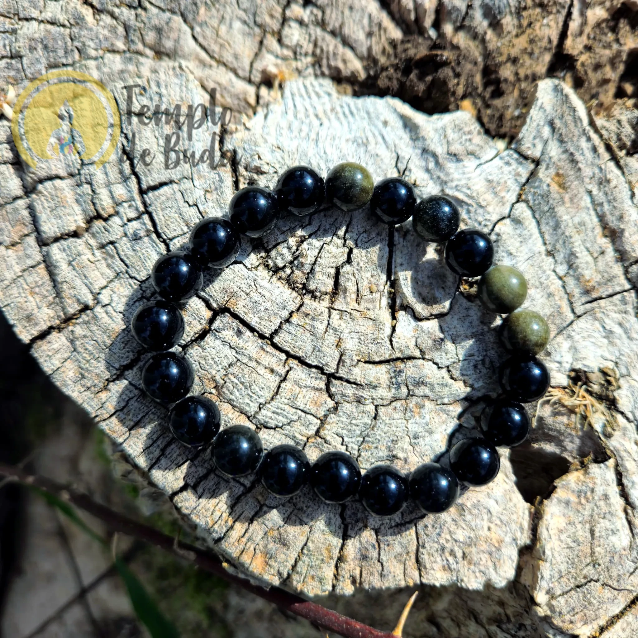 Pulseira Obsidiana Negra Dourada