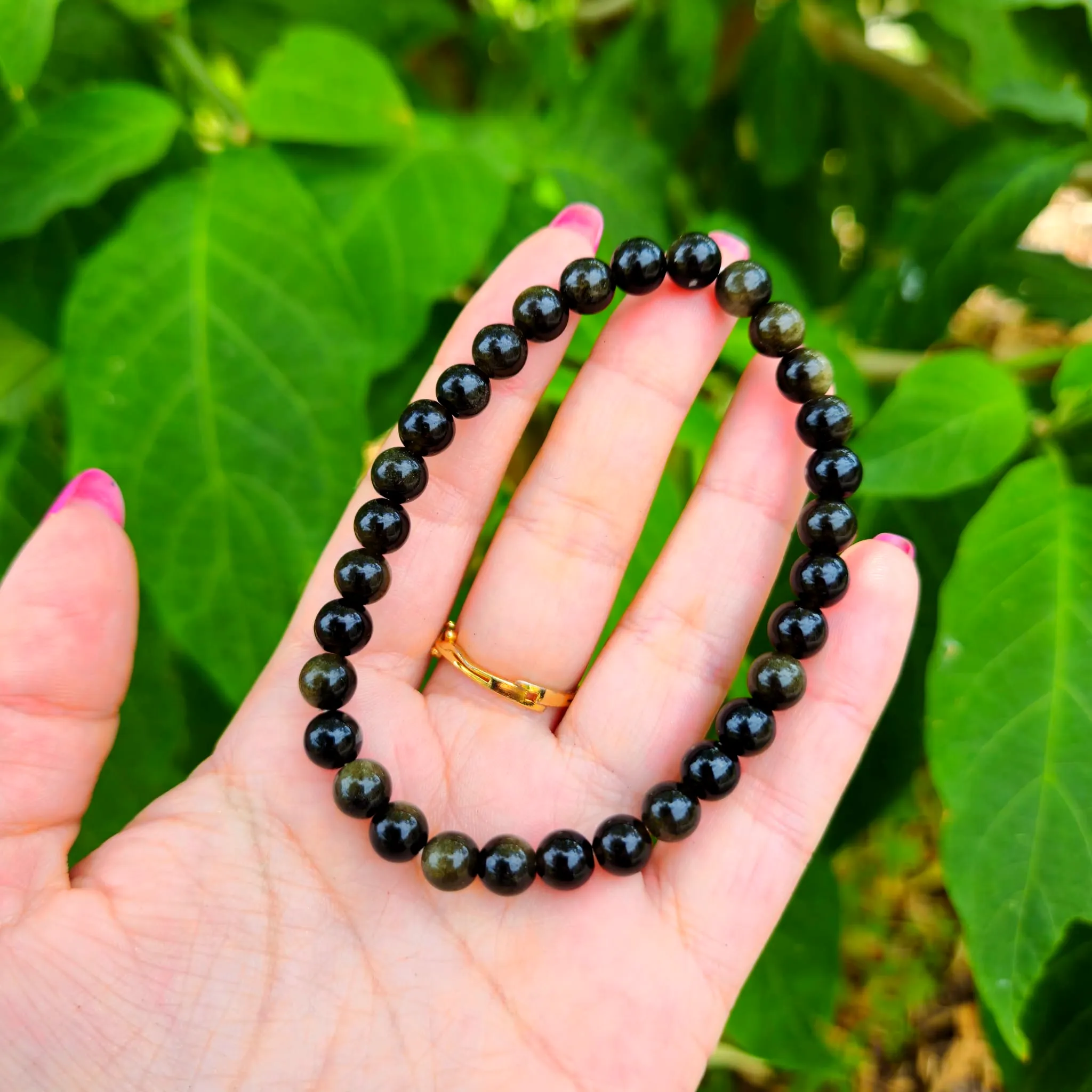 Pulseira Obsidiana Negra Dourada