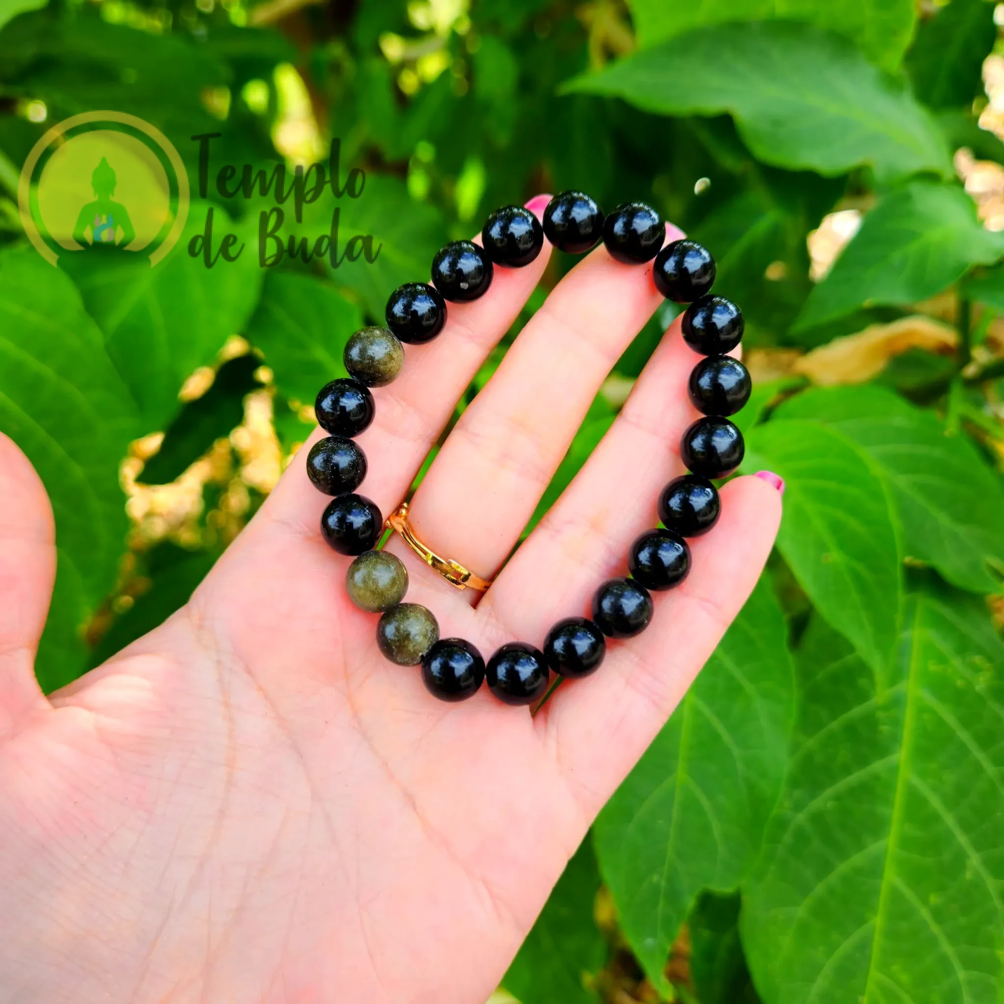 Pulseira Obsidiana Negra Dourada