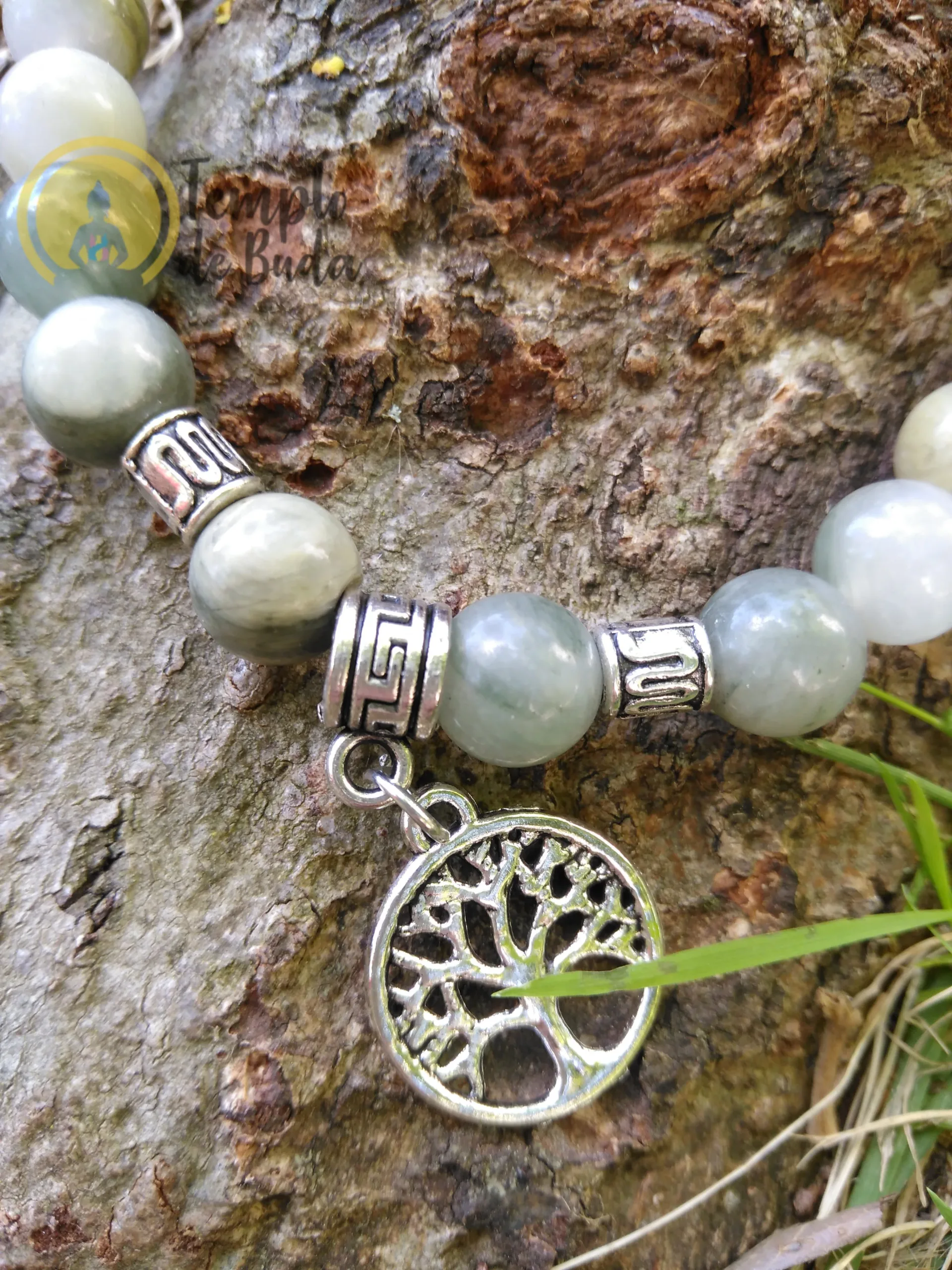Pulseira Aragonita Verde com Árvore da Vida