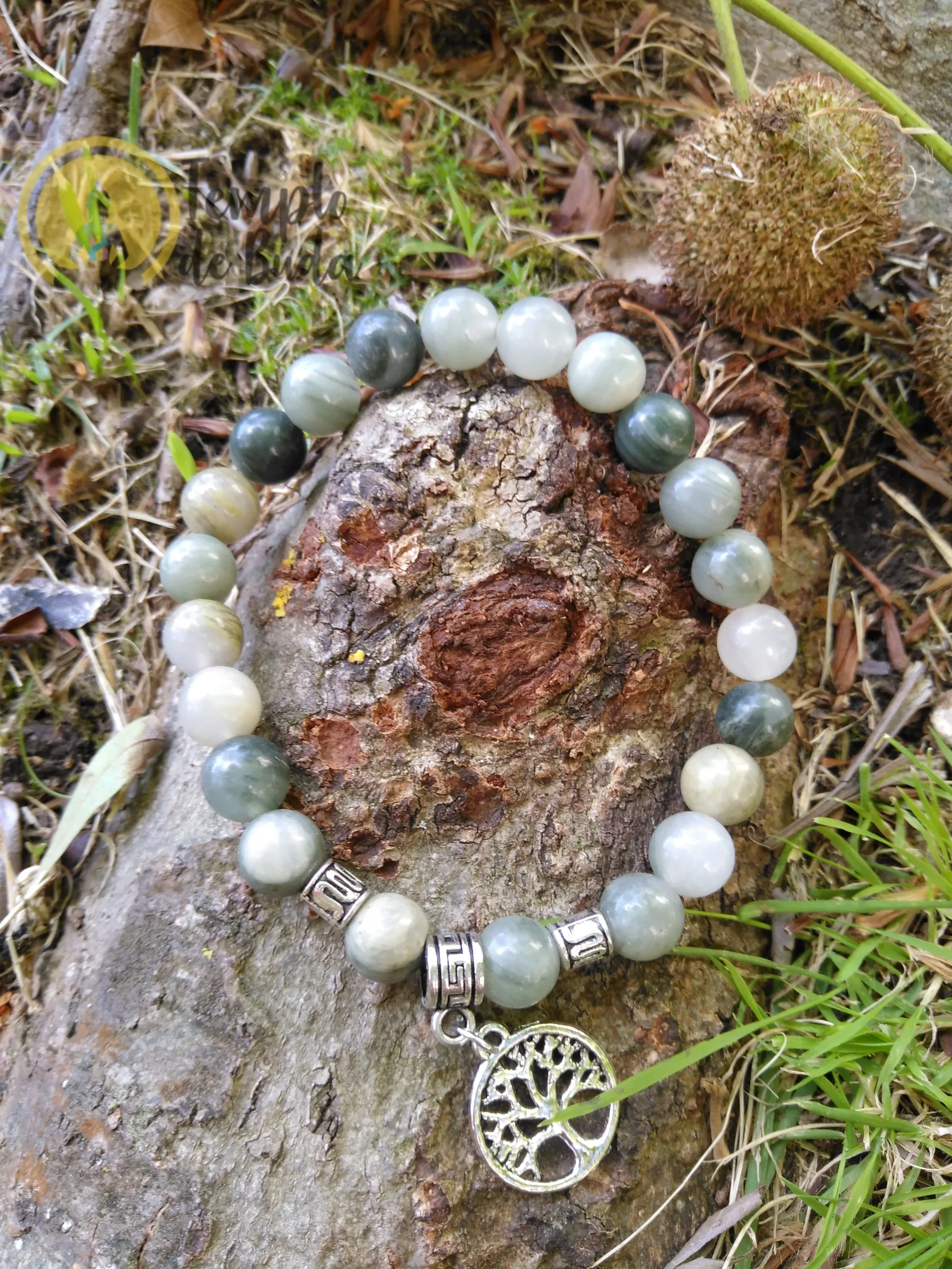 Pulseira Aragonita Verde com Árvore da Vida