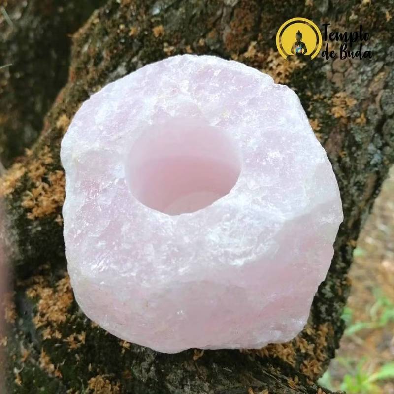 Porta Velas de Quartzo Rosa