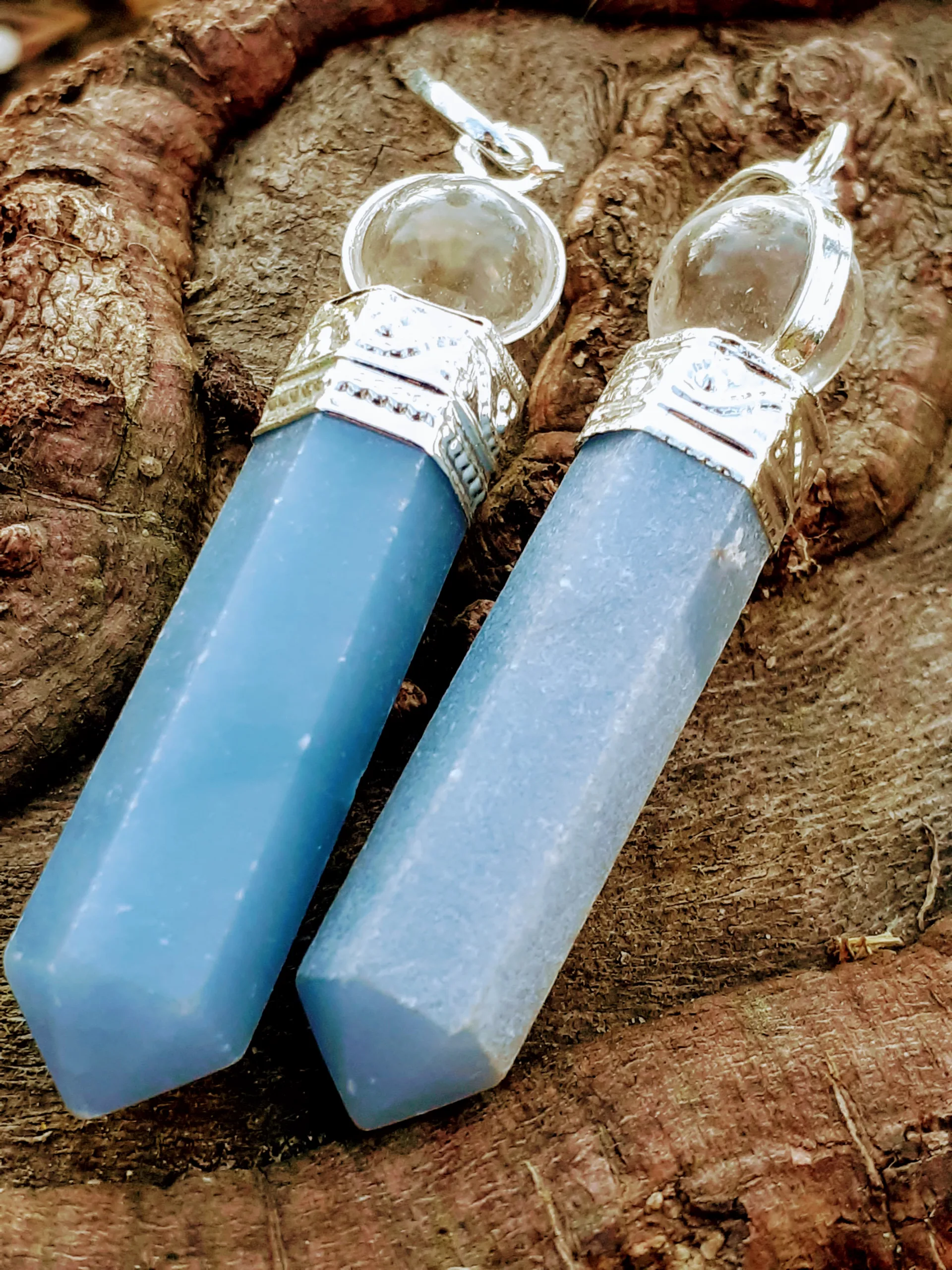 Pendente Angelite com Bola de Quartzo Cristal