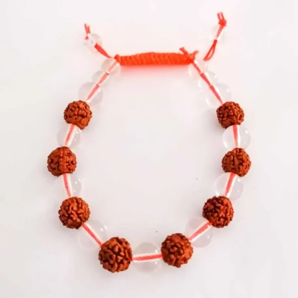 Pulseira Rudraksha e Quartzo Branco