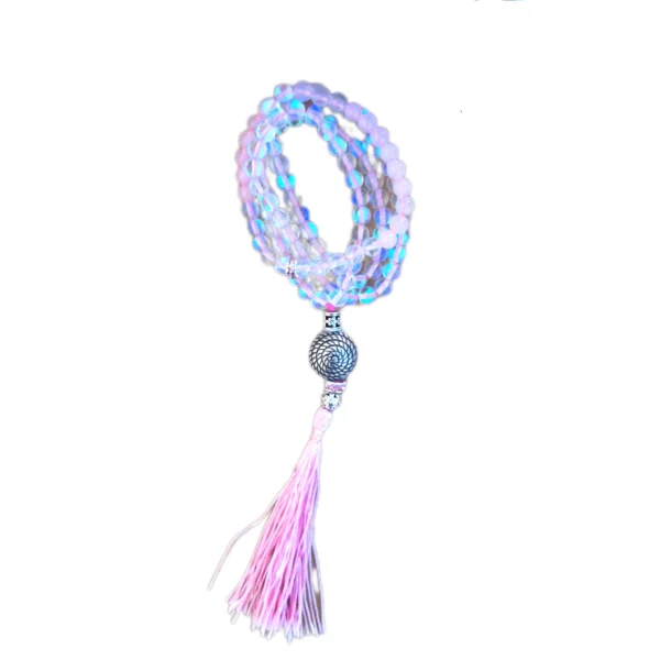 Japa Mala Aqua Aura Angel e Quartzo Rosa 6mm