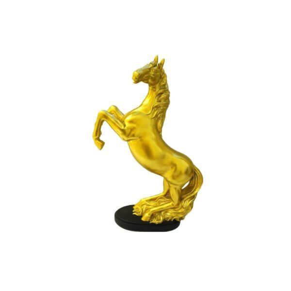 Estátua Cavalo Dourado Empinado em Base Preta