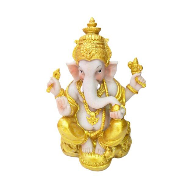 Estátua Ganesha Branco com Ouro