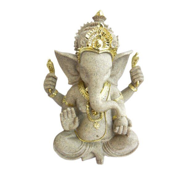 Estátua Ganesha Dourado em Pedra