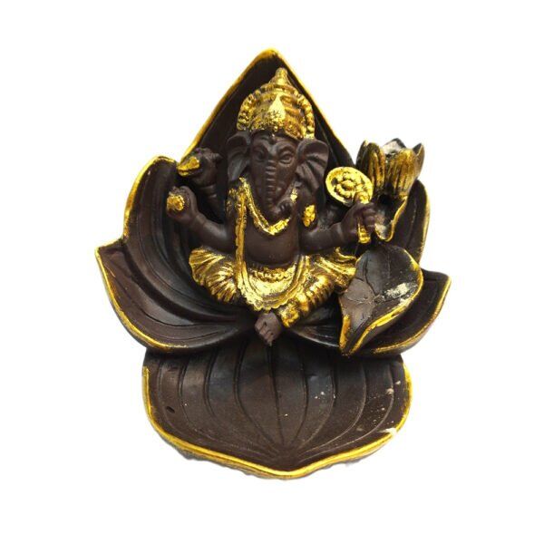 Estátua Ganesha Marrom e Dourado no Lótus
