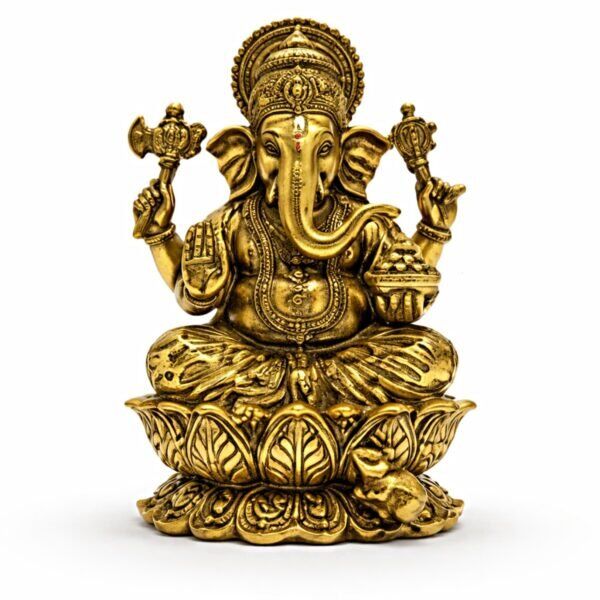 Estátua Ganesha em Metal Dourado Modelo 3