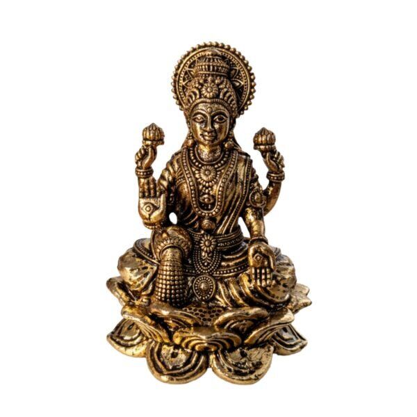 Estátua Lakshmi Flor de Lótus em Metal Dourado Modelo 3