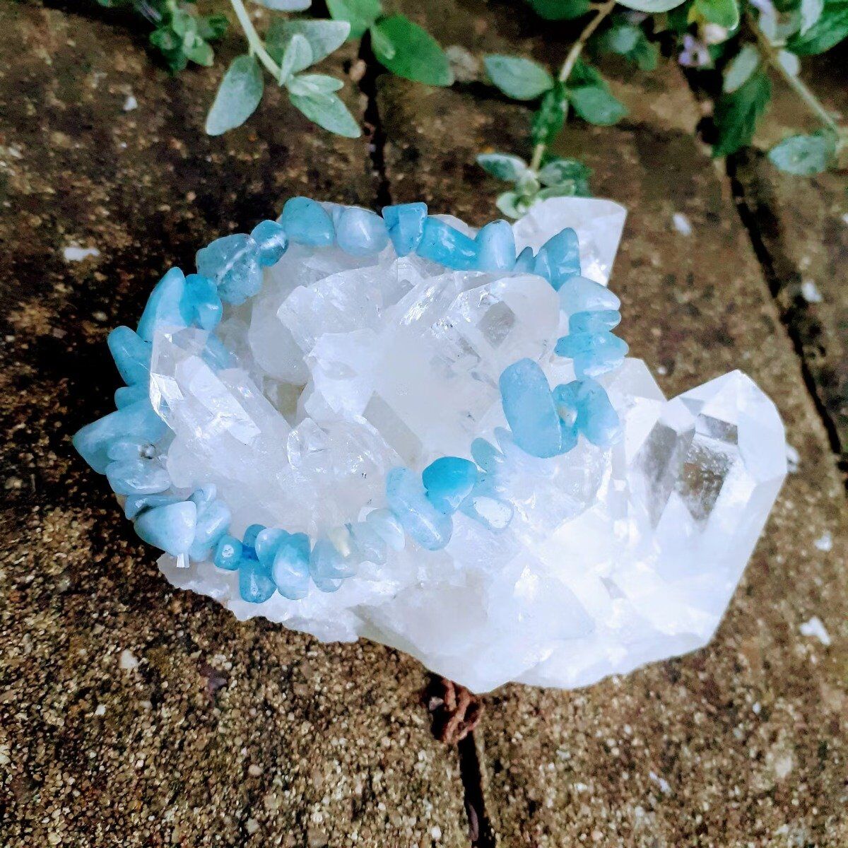 Pulseira de Agua Marinha Azul Chips