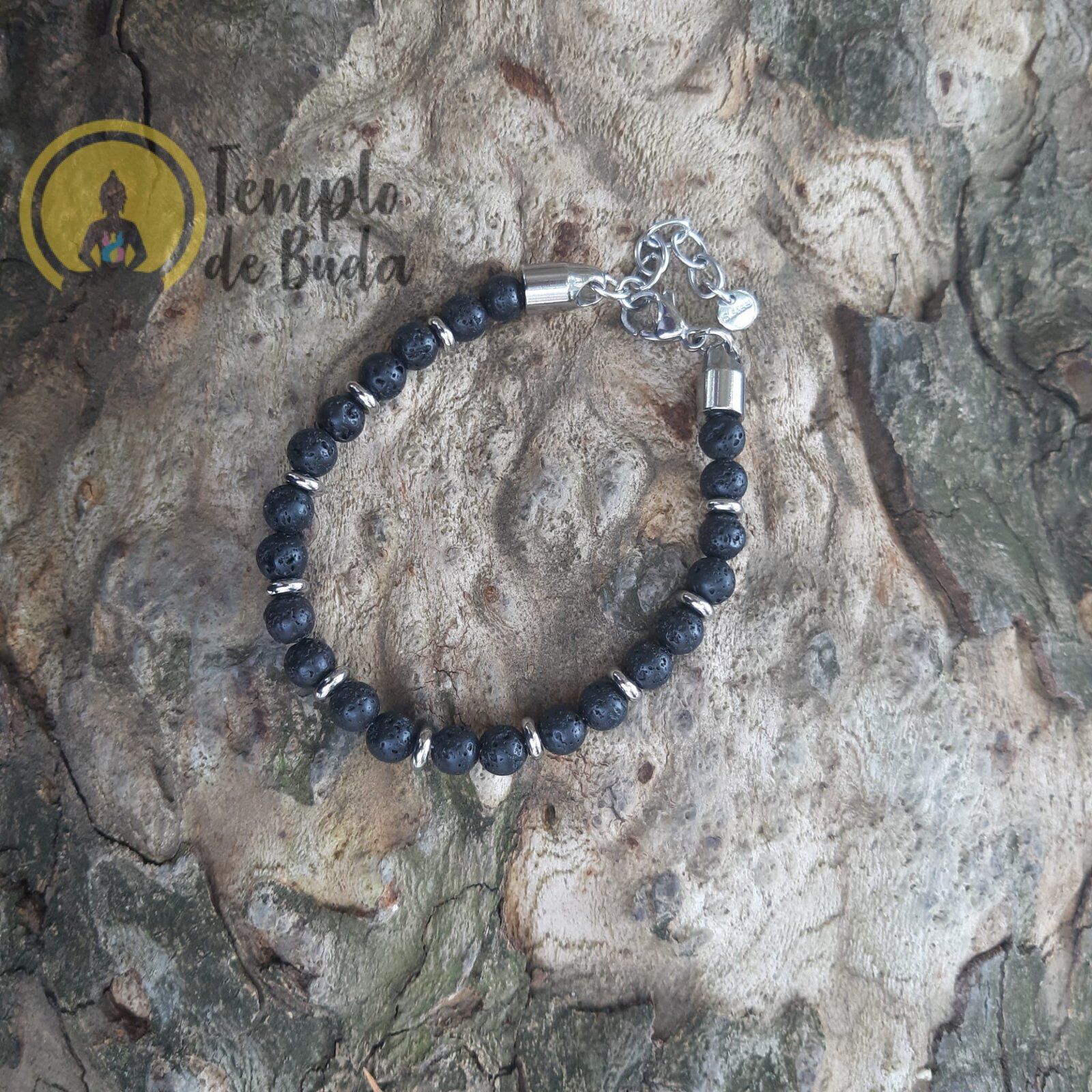 Pulseira de Pedra Lava Metal 6mm