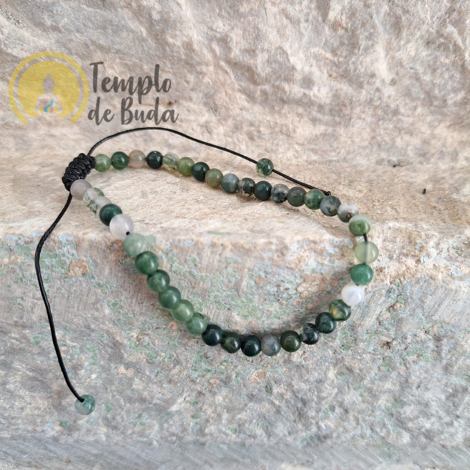 Pulseira de Ágata Musgo com Cordão Regulável 4mm