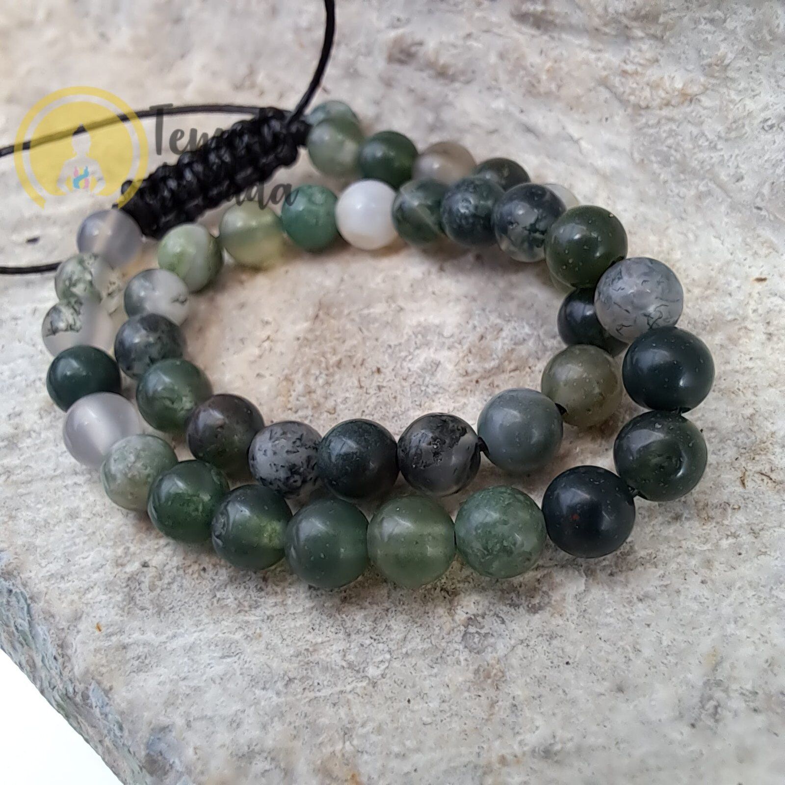 Pulseira de Ágata Musgo com Cordão Regulável 4mm