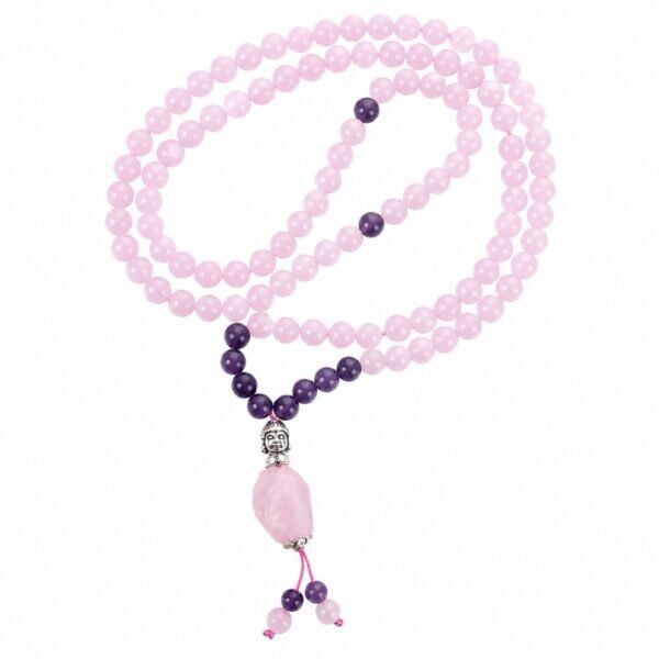 JapaMala Quartzo Rosa e Ametista Buda